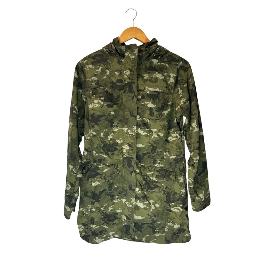 Eddie Bauer Womens Green‎ Camouflage Hooded  Jacket Utility Coat Small Camo